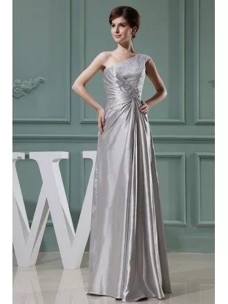 Sheath One-shoulder Floor-length Satin Evening Dress With Beading