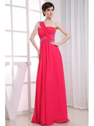 A-line One-shoulder Floor-length Chiffon Prom Dress With Beading
