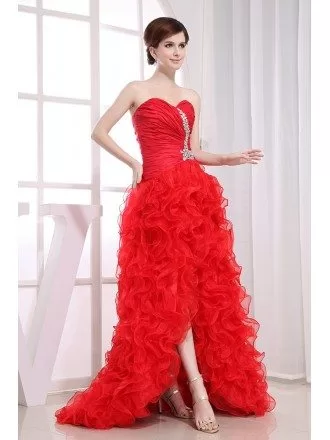 Ball-gown Sweetheart Asymmetrical Tulle Prom Dress With Cascading Ruffle