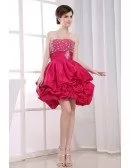 A-line Strapless Short Satin Prom Dress With Cascading Ruffle