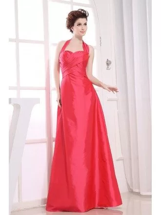 A-line Halter Floor-length Satin Evening Dress