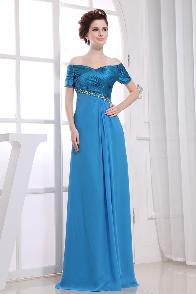 A-Line Off the Shoulder Chiffon Floor-Length Dress Silver Plus Size