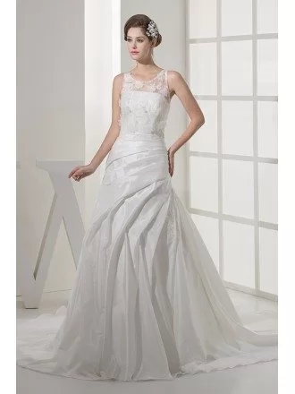 Floral White Taffeta Mermaid Wedding Dress Pleated