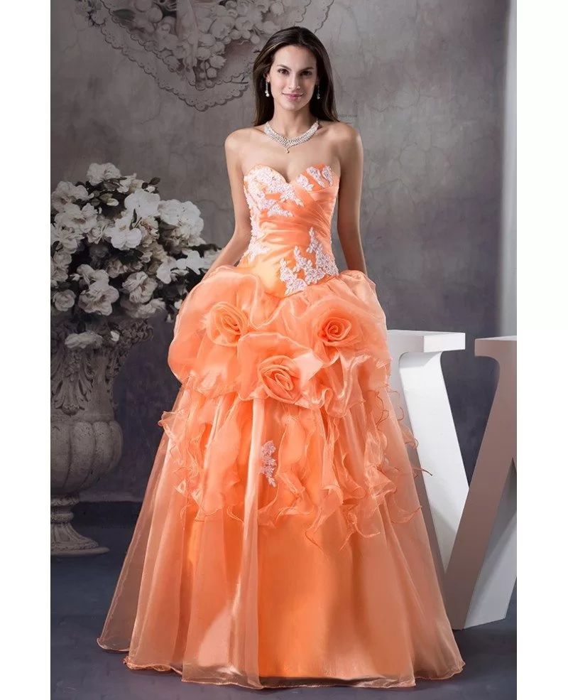 Orange Handmade Flowers Lace Sweetheart Colored Wedding Dress OPH1224 260 9 GemGrace