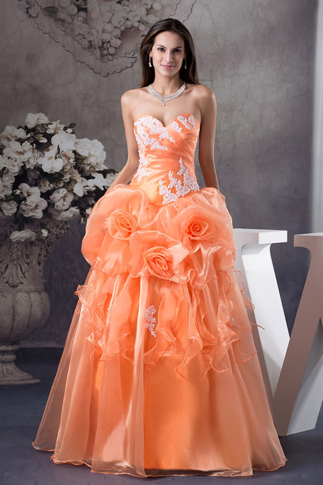 Orange Handmade Flowers Lace Sweetheart Colored Wedding Dress #OPH1224 ...