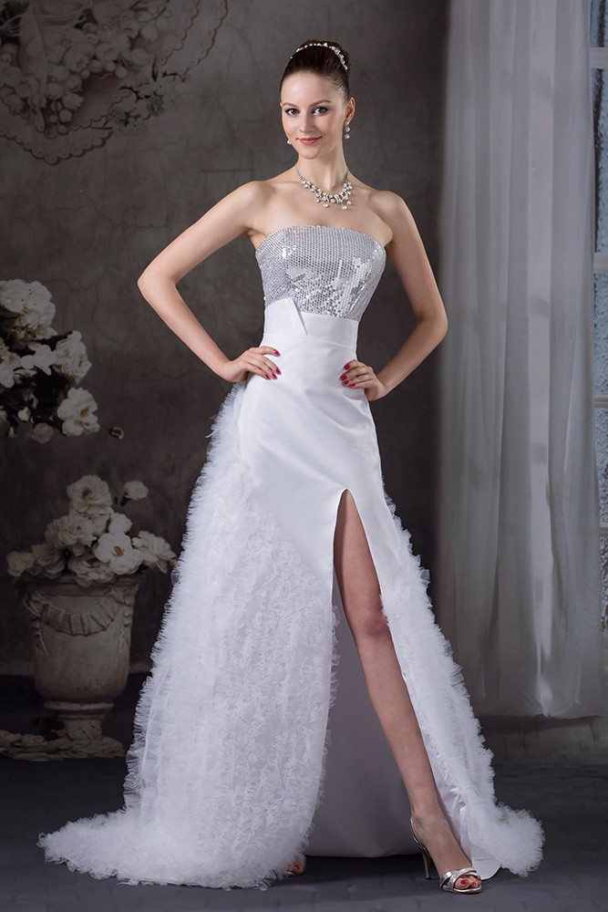 Strapless Silver and White Split Front Formal Dress #OPH1225 $224.9 ...