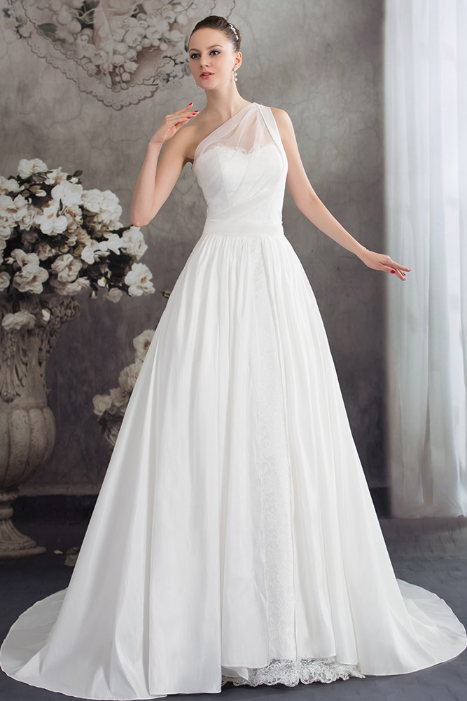 One Strap Simple Aline Lace Wedding Dress #OPH1226 $242.9 - GemGrace.com
