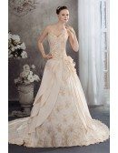 Champagne Sequined Lace Long Train Sweetheart Wedding Dress