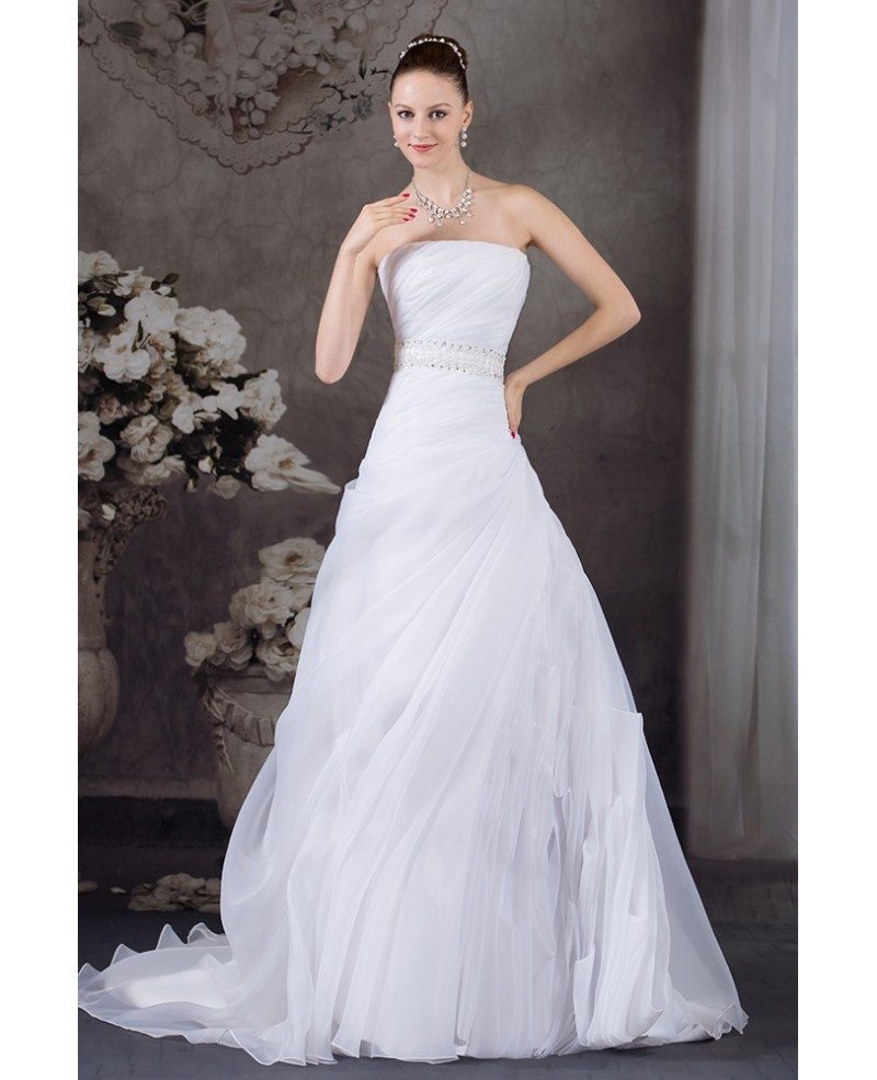 Strapless Pleated Organza Wedding Dress with Ruffles #OPH1234 $251 ...