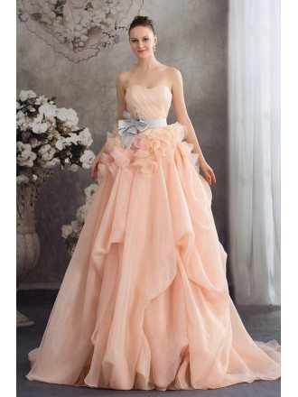 Cascading Ruffles Colored Two Tone Organza Wedding Dress with Sash
