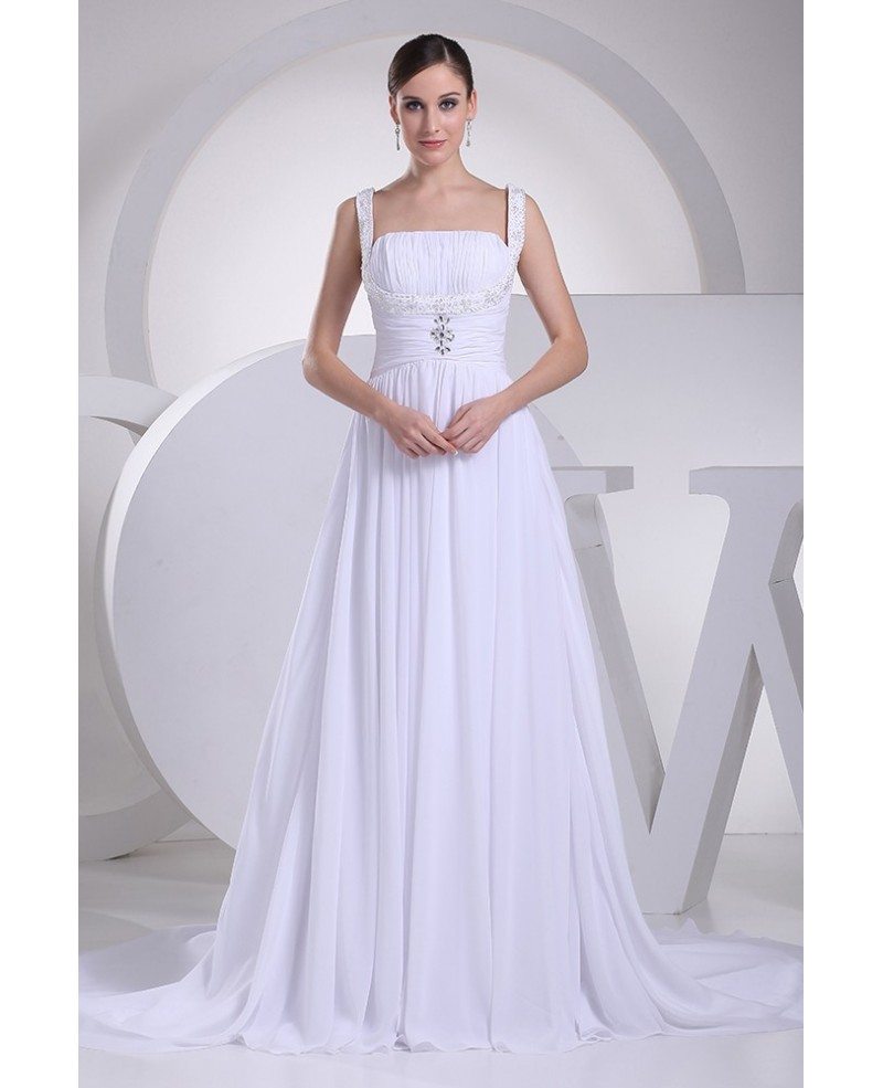 Elegant White Chiffon Beading Ruffled Wedding Gown with Train #OP4272 ...