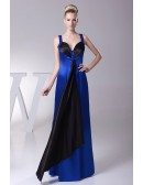 Unique Beaded Straps Long Satin Sweetheart Prom Dress in Royal Blue and Black Color
