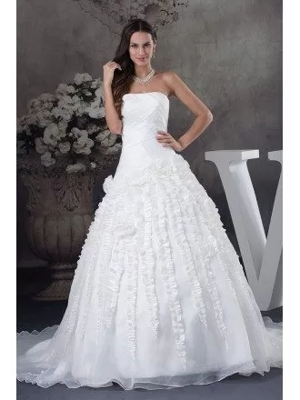 Special Strapless Ballgown Handmade Flowers Wedding Dress