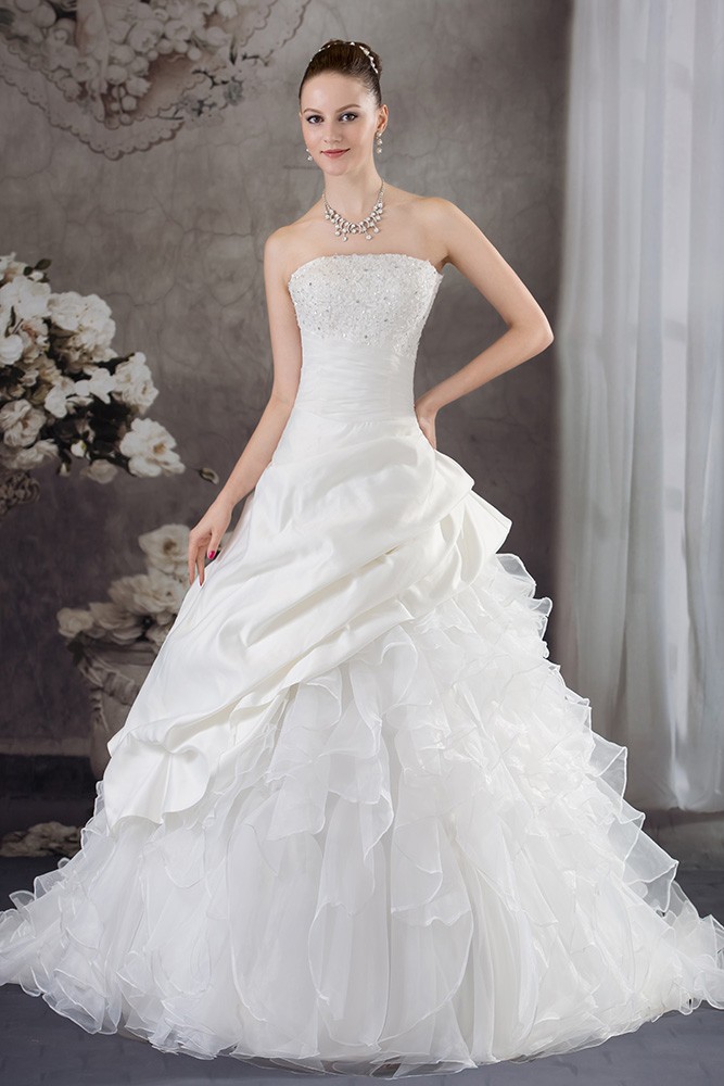 Strapless Beaded Taffeta Cascading Ruffles Wedding Dress #OPH1246 $260. ...