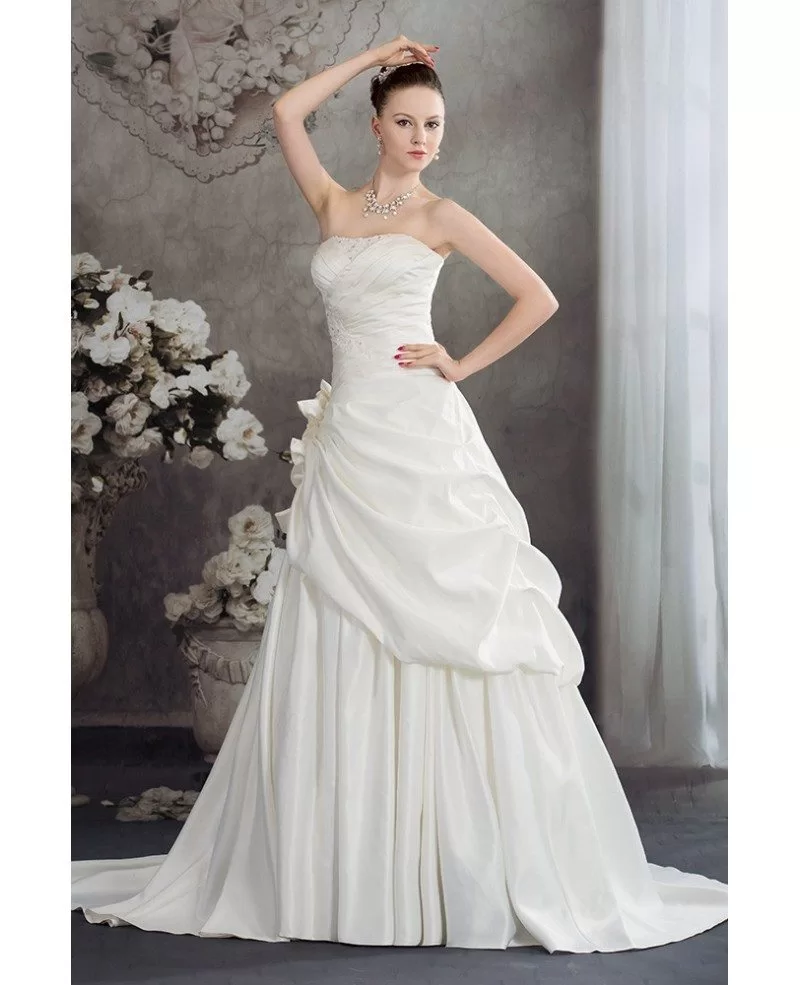 Ivory Pleated Strapless Wedding Gown with Flower #OPH1249 ...