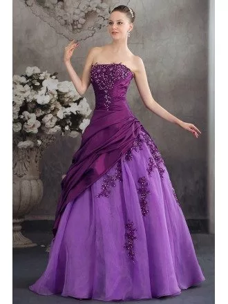 Purple Two-tone Strapless Pleated Wedding Dress with Beading