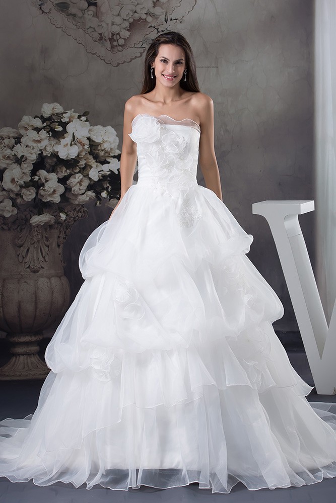 Strapless Ballgown Organza Layered Wedding Gown Custom #OPH1270 $329.9 ...