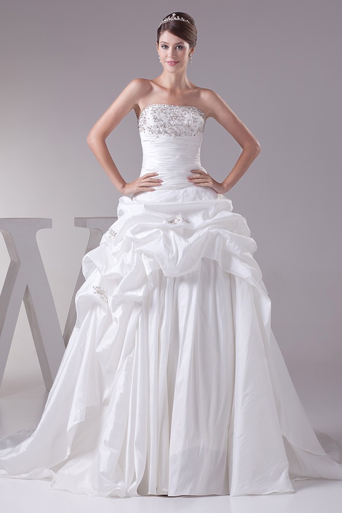 Strapless Ballgown Taffeta Embroidered Wedding Dress with Corset # ...
