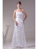 Strapless White Lace Satin Wedding Dress with Long Sash