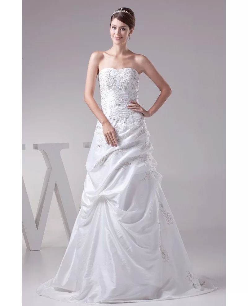 White Embroidered Taffeta Aline Wedding Dress Custom 