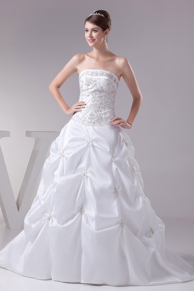 Strapless Embroidered White Taffeta Pickups Wedding Dress Custom # ...