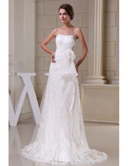 Aline Lace Tulle Wedding Dress with Flower Sash