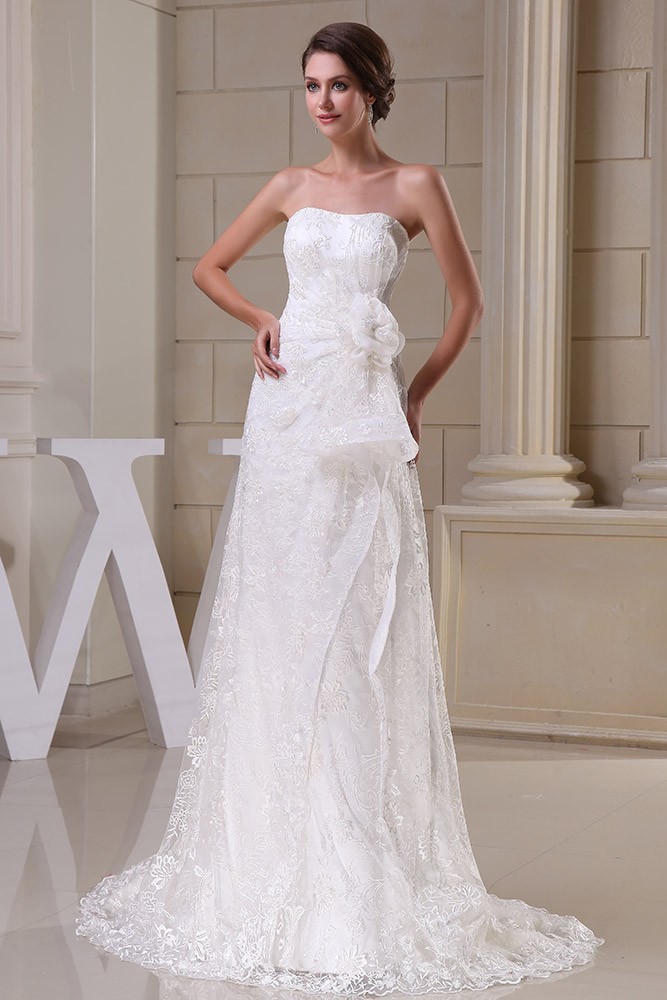 Aline Lace Tulle Wedding Dress with Flower Sash #OPH1300 $260.9 ...