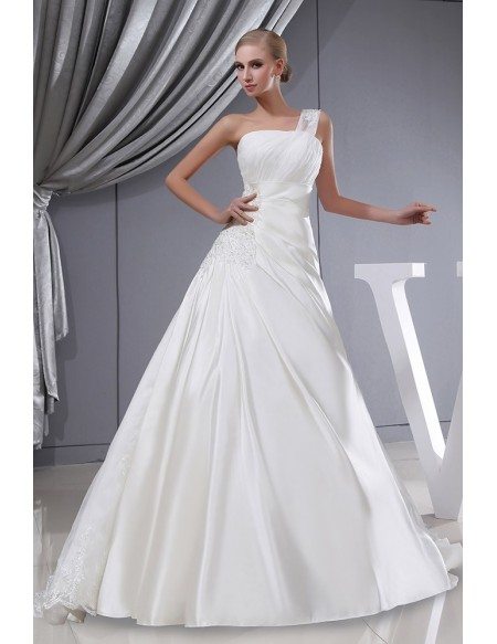 One Strap Lace Satin Pleated Wedding Dress with Corset