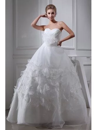 Sweetheart Ballgown Organza Handmade Flower Wedding Dress