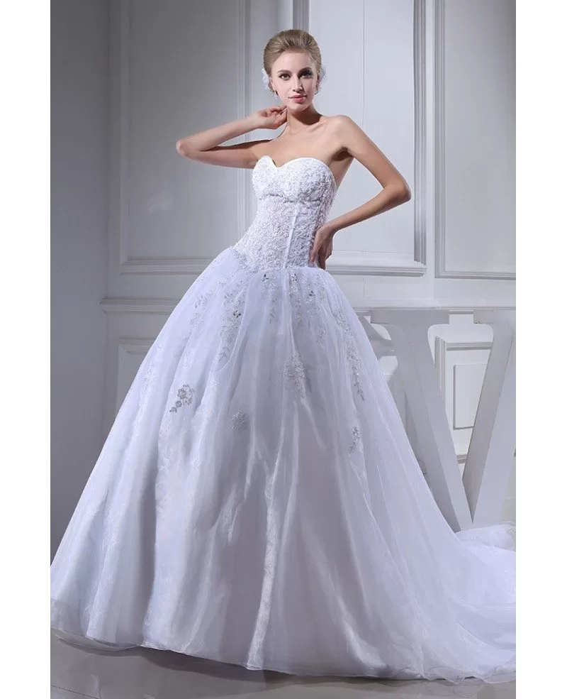 Traditional Beaded Lace Sweetheart Tulle Wedding Dress with Train # ...