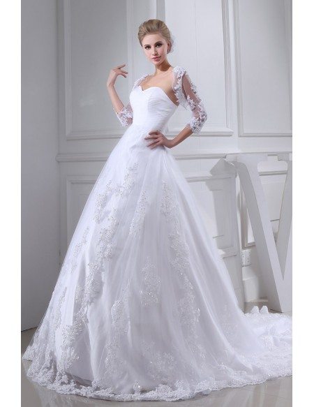 White Lace Tulle Sweetheart Wedding Dress Lace Jacket