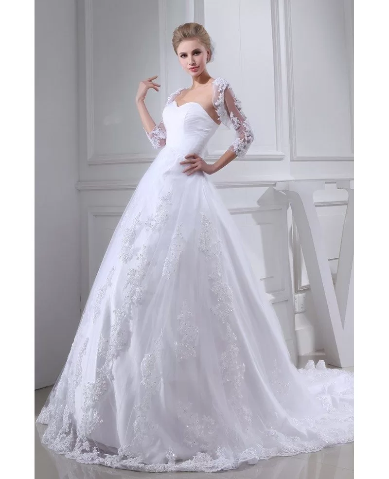 White Lace Tulle Sweetheart Wedding Dress Lace Jacket 