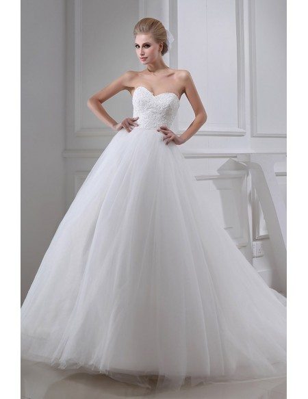 Beautiful Lace Empired Long Train Tulle Wedding Dress Sweetheart # ...