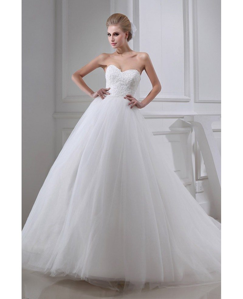 Beautiful Lace Empired Long Train Tulle Wedding Dress Sweetheart # ...
