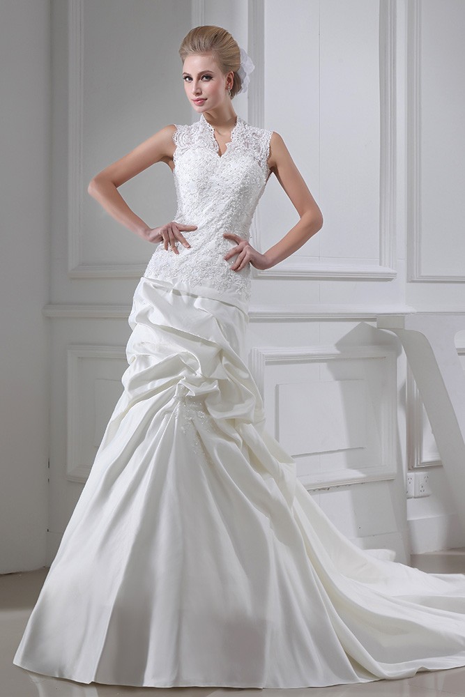 Sleeveless Lace Ruffled Wedding Dress with Buttons Back #OPH1329 $269 ...