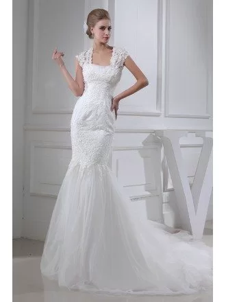 Perfect Fitted Mermaid Lace and Tulle Wedding Dress