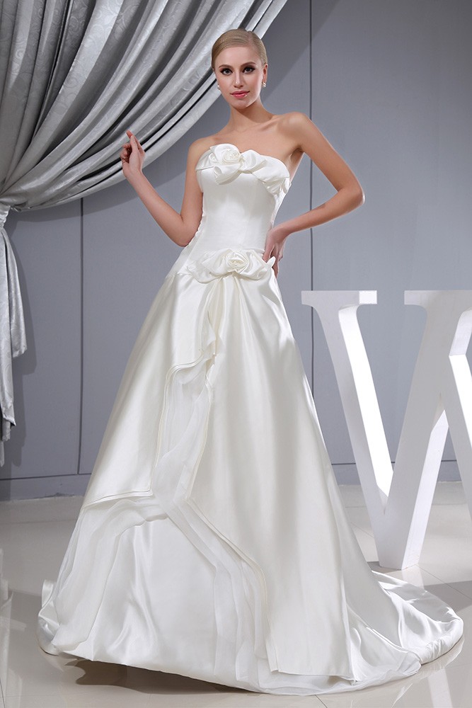 Ivory Satin Floral Corset Back Wedding Dress With Train #OPH1340 $269 ...