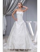 Strapless Lace Tulle Long Train Wedding Dress