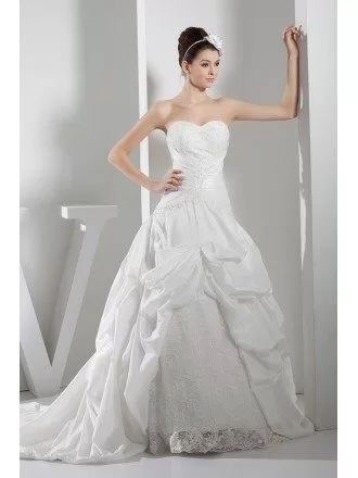 Lace Taffeta Sweetheart Wedding Gown Ruffled