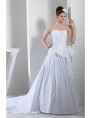 Pure White Fish Bones Corset Long Train Wedding Gown with Bow