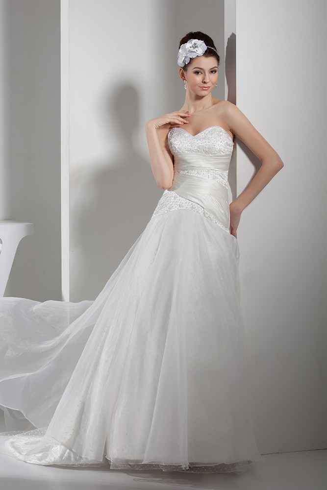 Satin with Organza Sequins Long Wedding Dress Sweetheart #OPH1358 $269 ...