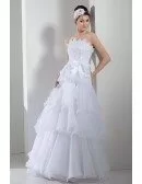 Serrated Neckline White Organza Embroidery Layered Wedding Dress
