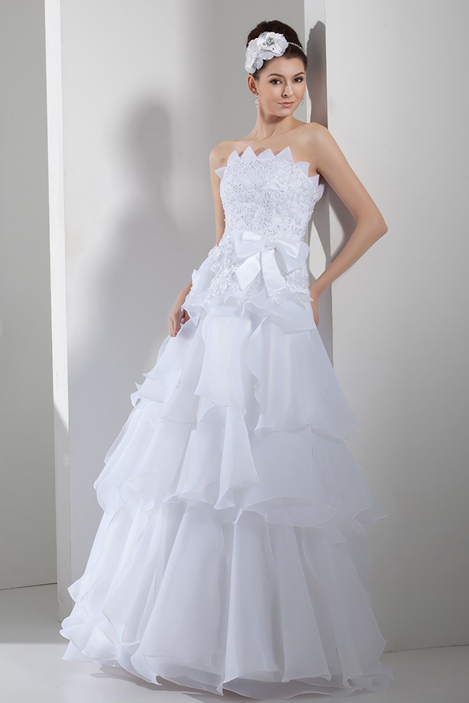 Serrated Neckline White Organza Embroidery Layered Wedding Dress # ...