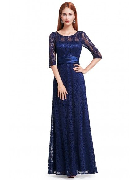 A-line Scoop Neck Floor-length Lace Evening Dress With Half Sleeves # ...