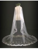 "Bamboo of Cloud" Designer Vintage Lace Trim Bridal Wedding Veil Train Length