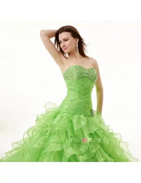 Sequined Organza Formal Long Quinceanera Dress