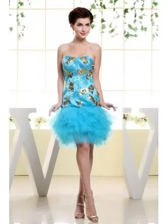 Sheath Sweetheart Short Tulle Prom Dress With Cascading Ruffle
