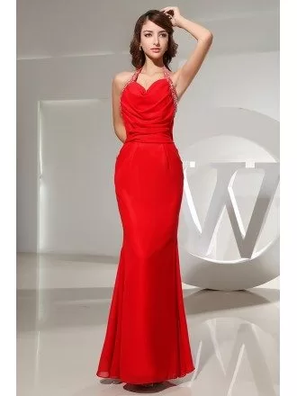 Mermaid Halter Ankle-length Chiffon Evening Dress With Beading