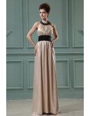 Empire Halter Floor-length Satin Evening Dress With Beading
