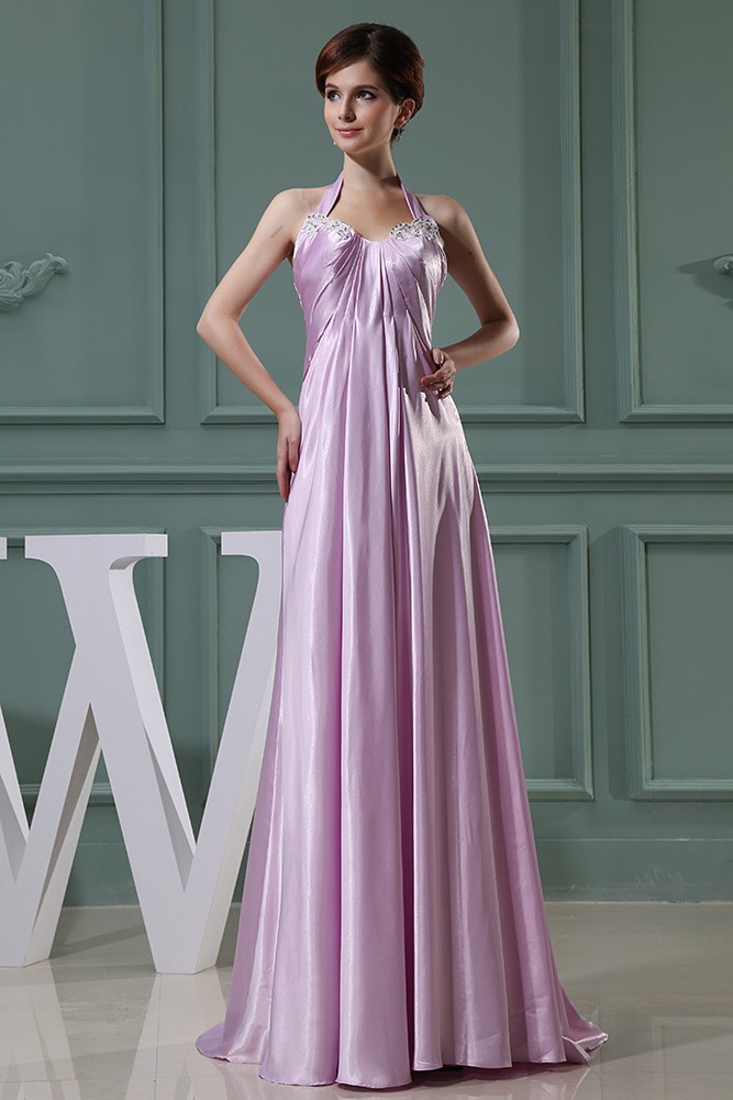 Empire Halter Floor-length Satin Evening Dress With Beading #OP3123 ...